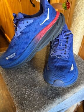 Hoka Blue Running Shoes with Red Accent